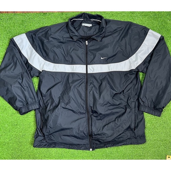 Vintage Nike Jacket 2XL Silver Tag Y2K Nike Windbreaker Black & White Full Zip - Picture 1 of 7
